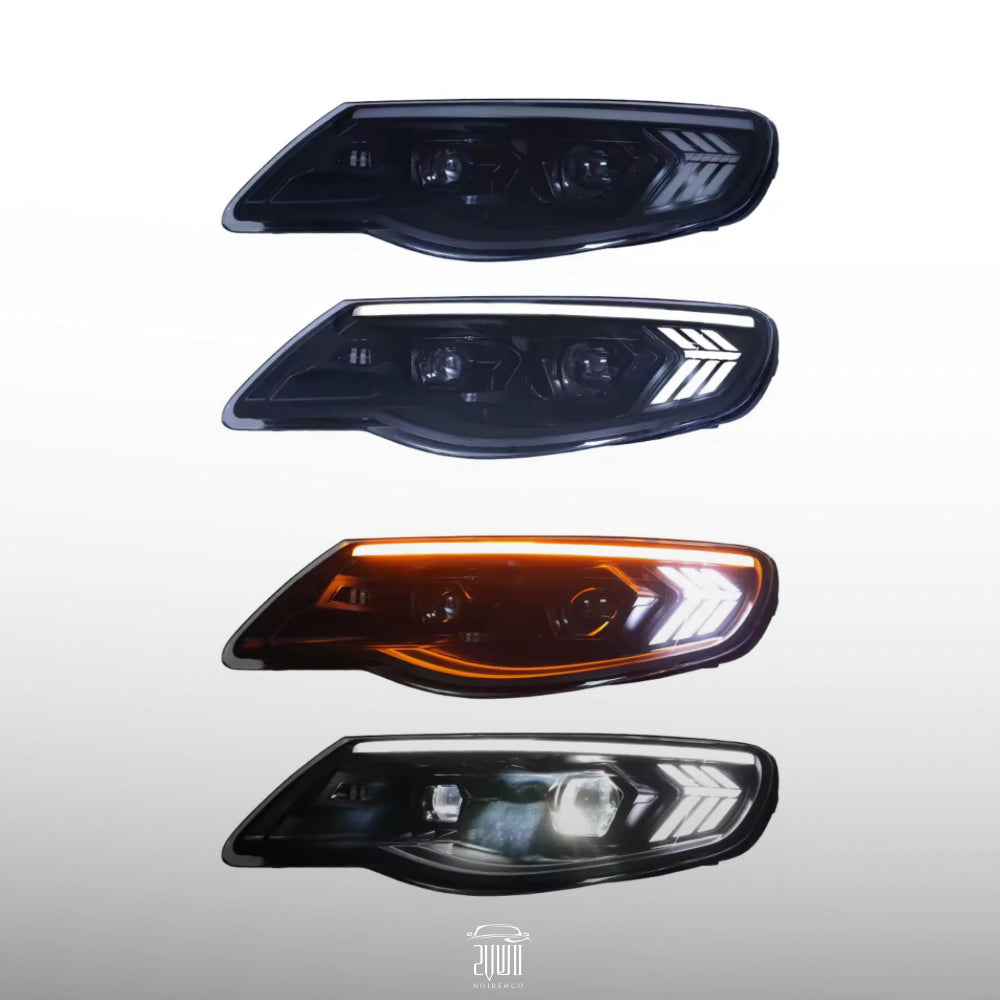 LED передние фары для VW Touareg (2007–2010) — ДХО, динамический поворотник и линзованная оптика