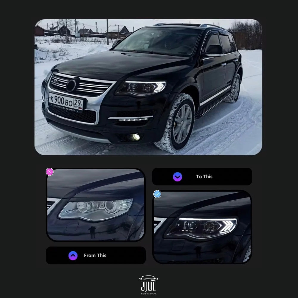VW Touareg LED Headlights (2007–2010) – DRL, Dynamic Turn Signal & Projector Lens Upgrade