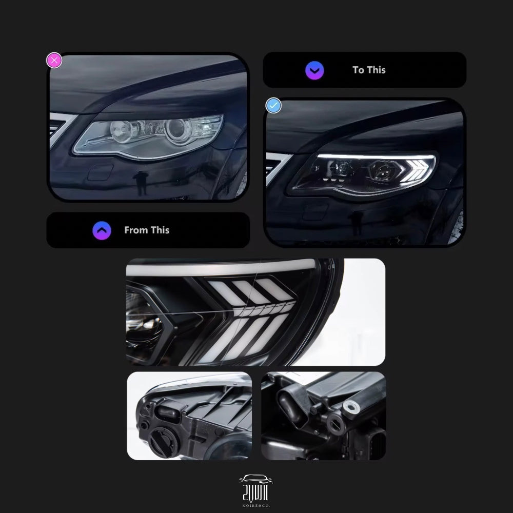 VW Touareg LED Headlights (2007–2010) – DRL, Dynamic Turn Signal & Projector Lens Upgrade